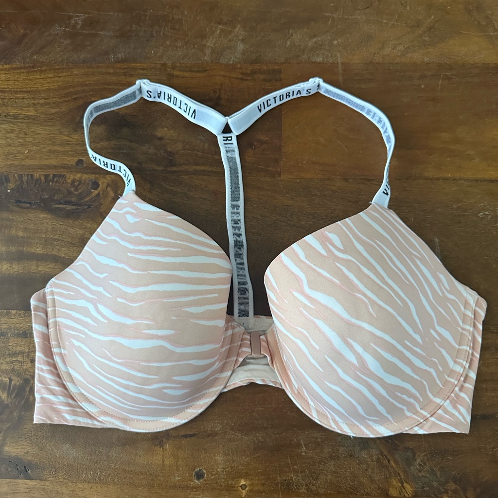 Victoria's Secret T-Shirt Light Pink Zebra Bra Front Closure Underwire Size 36d